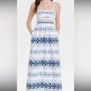 Universal Thread White and Navy Blue Tie-Dye Maxi Dress